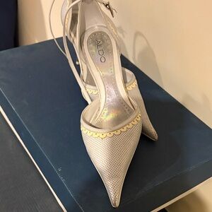 Aldo White Heels with Gold Trim